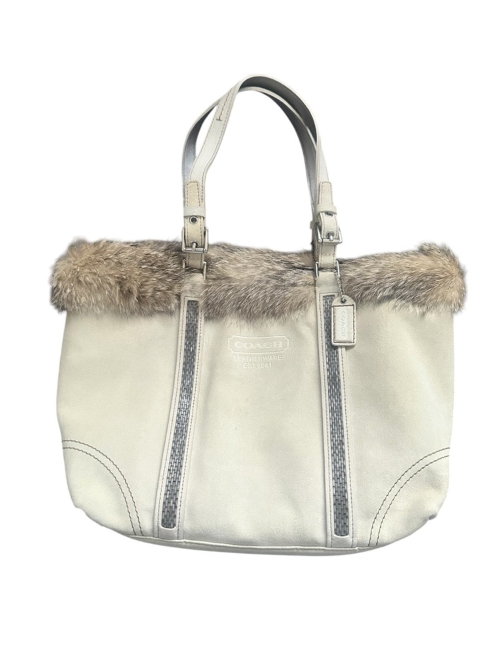 Coach Limited Edition Cream Suede Shoulder Bag with Fox Fur Trim